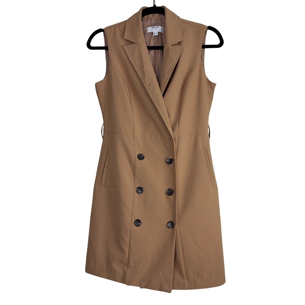 Dorothy Perkins Petite Sleeveless Blazer Dress Camel Tan Double Breasted US 4